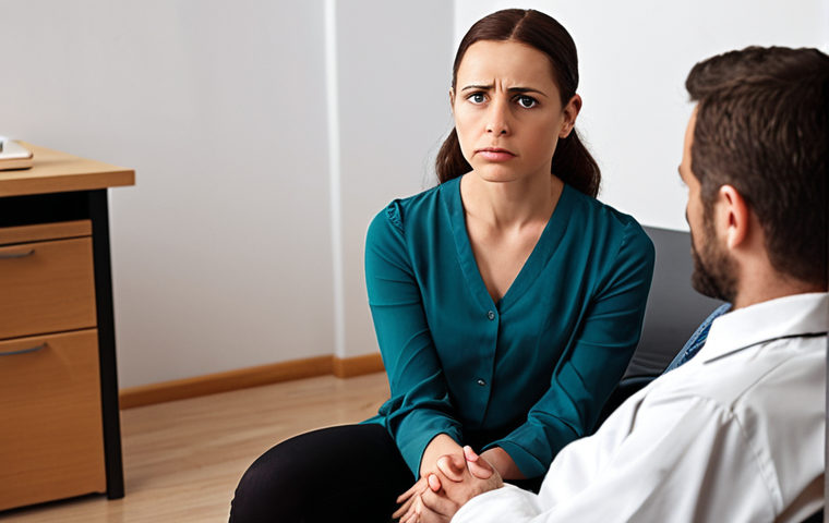 **
A therapist in a modern office setting, attentively listening to a patient, conveying empathy and understanding through body language. The scene should evoke a sense of trust and safety. Focus on the therapeutic relationship and the power of active listening.
**