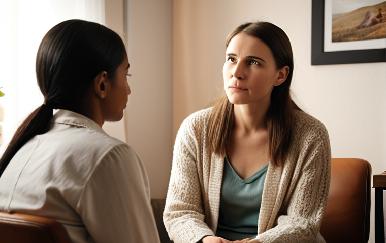 **
A compassionate clinical psychologist sitting in a cozy office, warmly listening to a patient sharing their emotional struggles. Soft, comforting lighting and a serene atmosphere. The scene embodies the healing power of talk therapy and emotional vulnerability. Focus on empathy and trust.
**