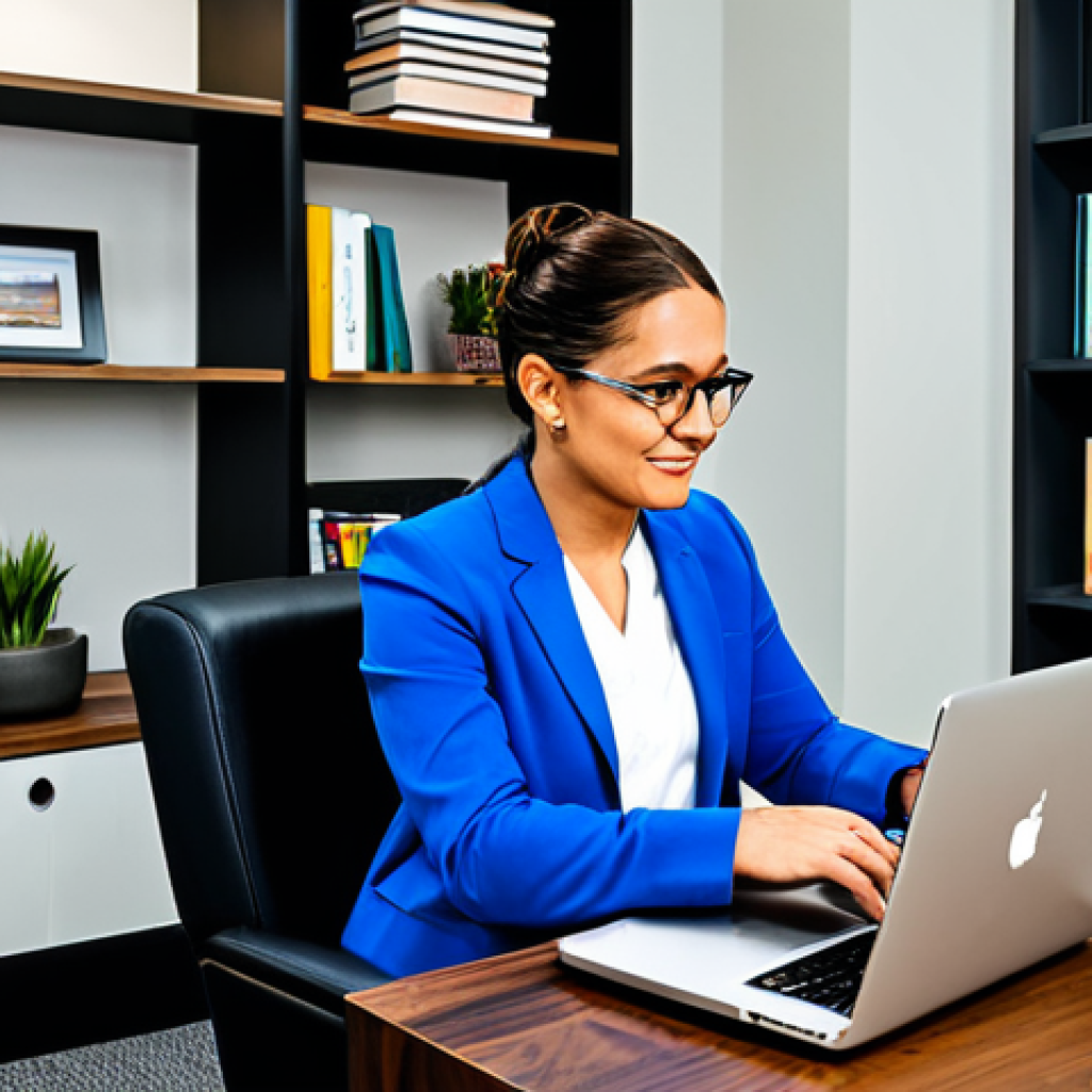 Modern Therapy Session**
A bright, modern office space with a fully clothed therapist (professional attire) sitting across from a client (casual but modest clothing). The scene depicts a therapy session using a laptop for online communication. Background includes bookshelves and calming artwork. Perfect anatomy, natural proportions, well-formed hands. Safe for work, appropriate content, fully clothed, professional, family-friendly. High quality, professional photography.
**