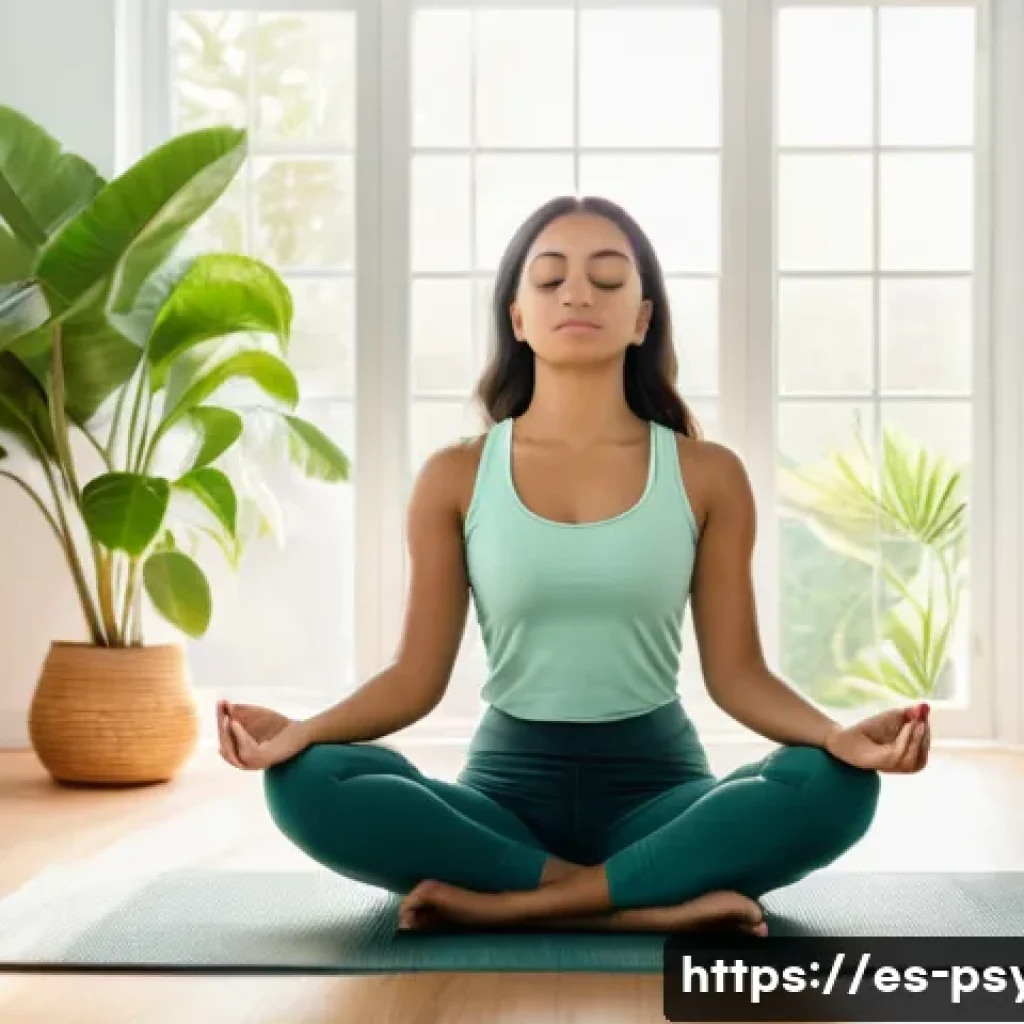 심리학 연구 성과 - A serene scene of a young Hispanic woman practicing mindfulness meditation in a bright, cozy living ...