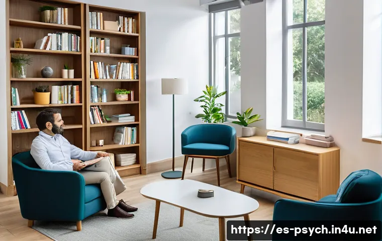 심리학 직업별 역할 - A warm and inviting clinical psychology therapy room set in a modern Spanish healthcare center, feat...