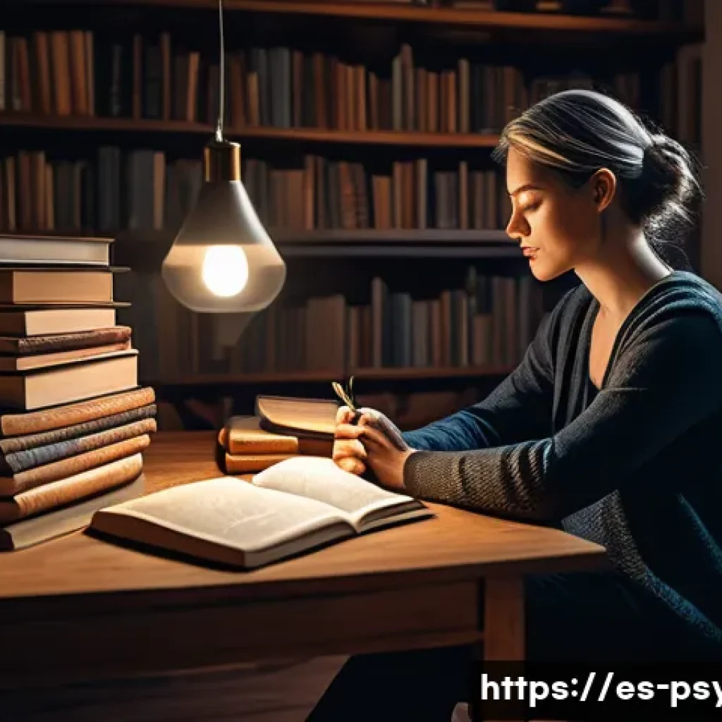 정신분석 이론 - A serene and introspective scene depicting a thoughtful adult woman sitting in a cozy, softly lit ro...